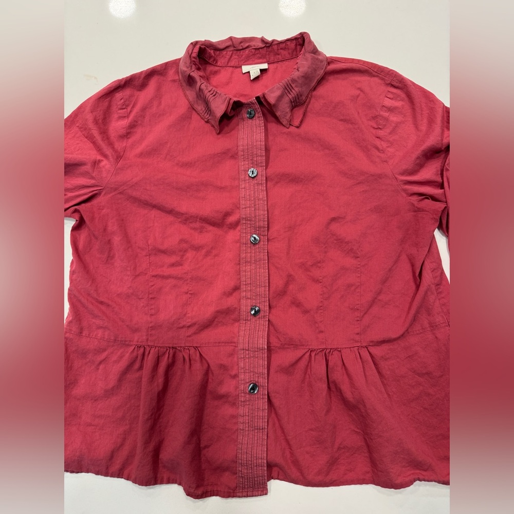 J. Jill Crimson Ruffled Collar Blouse